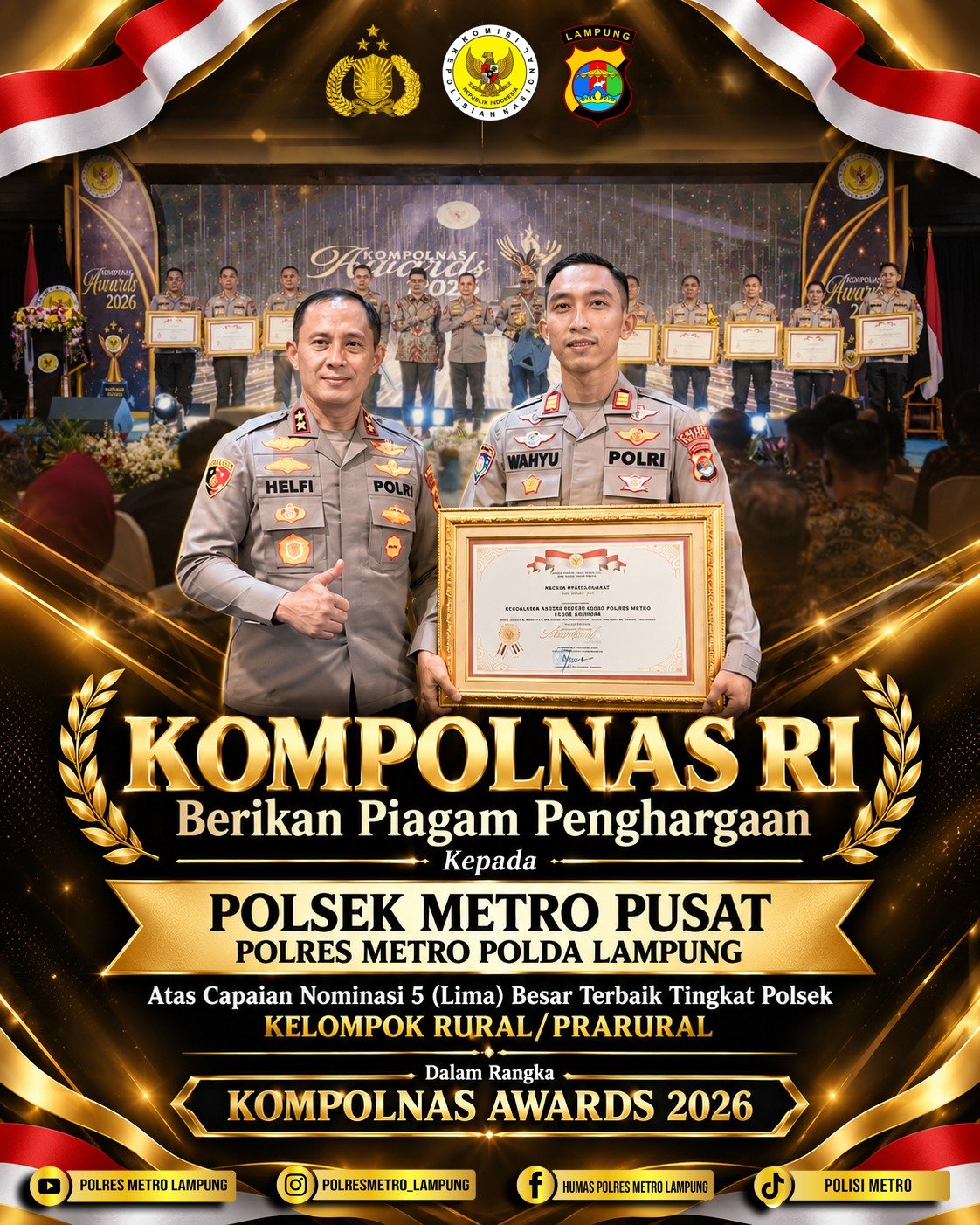 Polsek Metro Pusat Raih Nominasi 5 Besar Kompolnas Awards 2026 Tingkat Polsek Kelompok Rural/Prarural